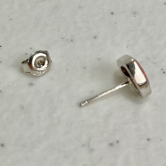 QVC Opal Earrings 925 Sterling Silver 10mm Posts Red Opals Heart Studs - Picture 6 of 12